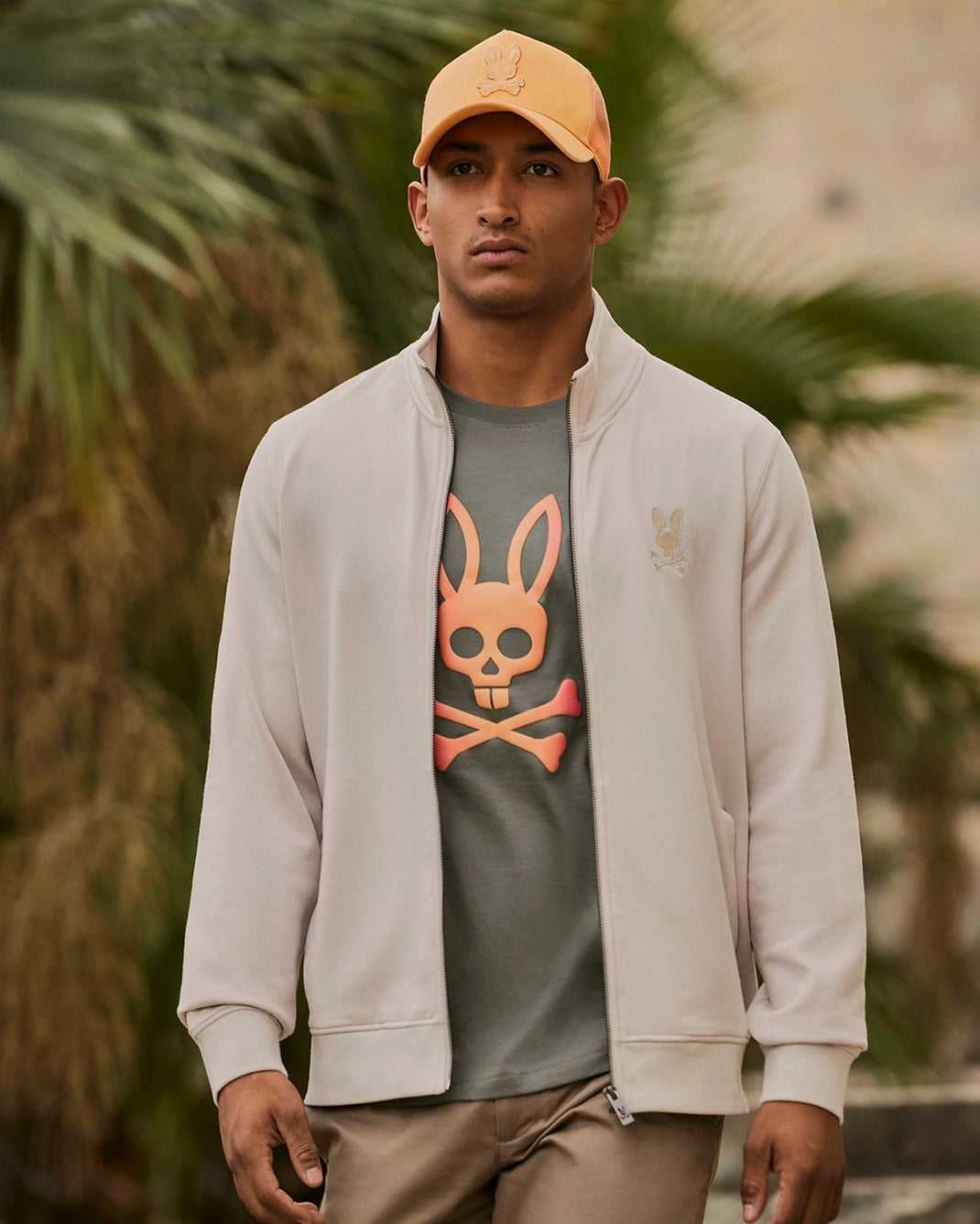 Sweat a Capuche Psycho Bunny Lyons High Collar Full Zip Beige Homme | XGG-46488652